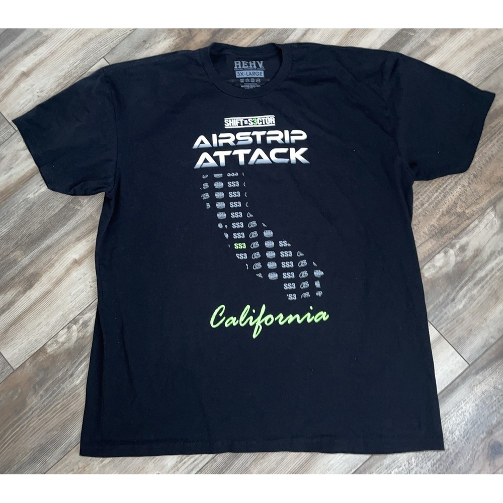 REHV Automotive Apparel Men's‎ T-Shirt Airstrip Attack Short Sleeve Black 3XL